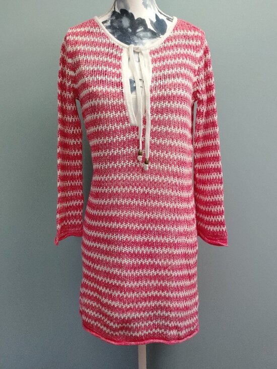 Tommy Bahama Sweaters - Tommy Bahama Linen Blend Coral Stripe Sweater Knit Dress, XS